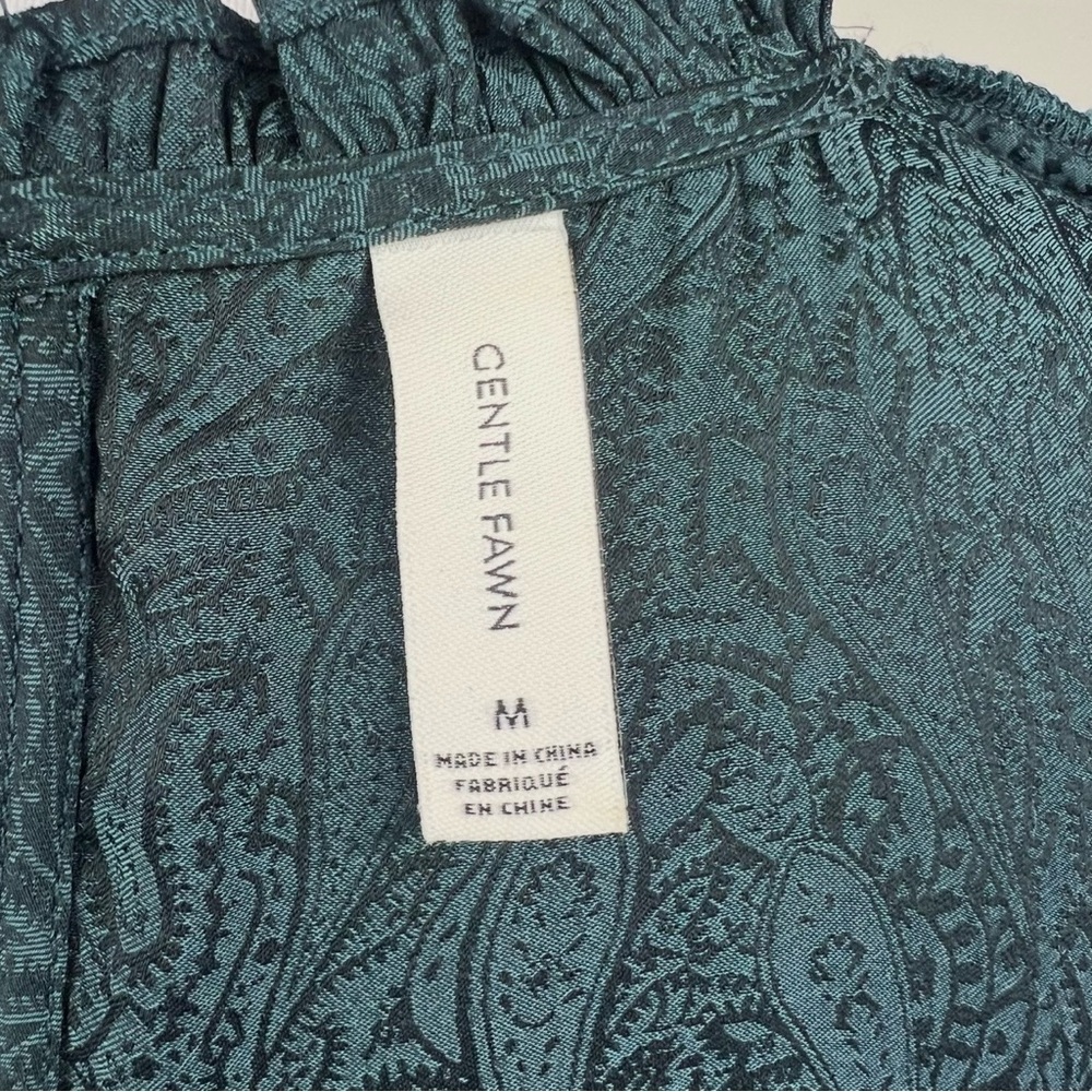 Gentle Fawn Size Medium Teal Paisley Boho Blouse Lace Yoke Flowy Shirt Top - Picture 5 of 7